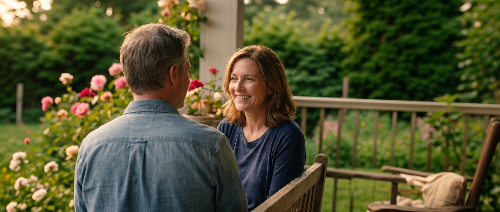 Pareja de ancianos relajados en su jardín